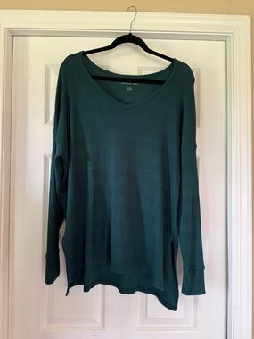 American Eagle Teal Ribbed V-Neck Pullover